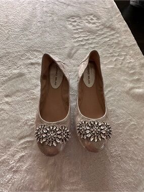 ANTONIO MELANI Silver Crystal-Embellished Ballet Flats